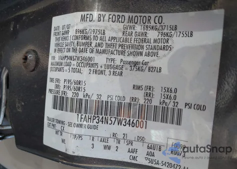 2007 Ford Focus S/Se/Ses из США, поврежденный, VIN 1FAHP34N57W346001